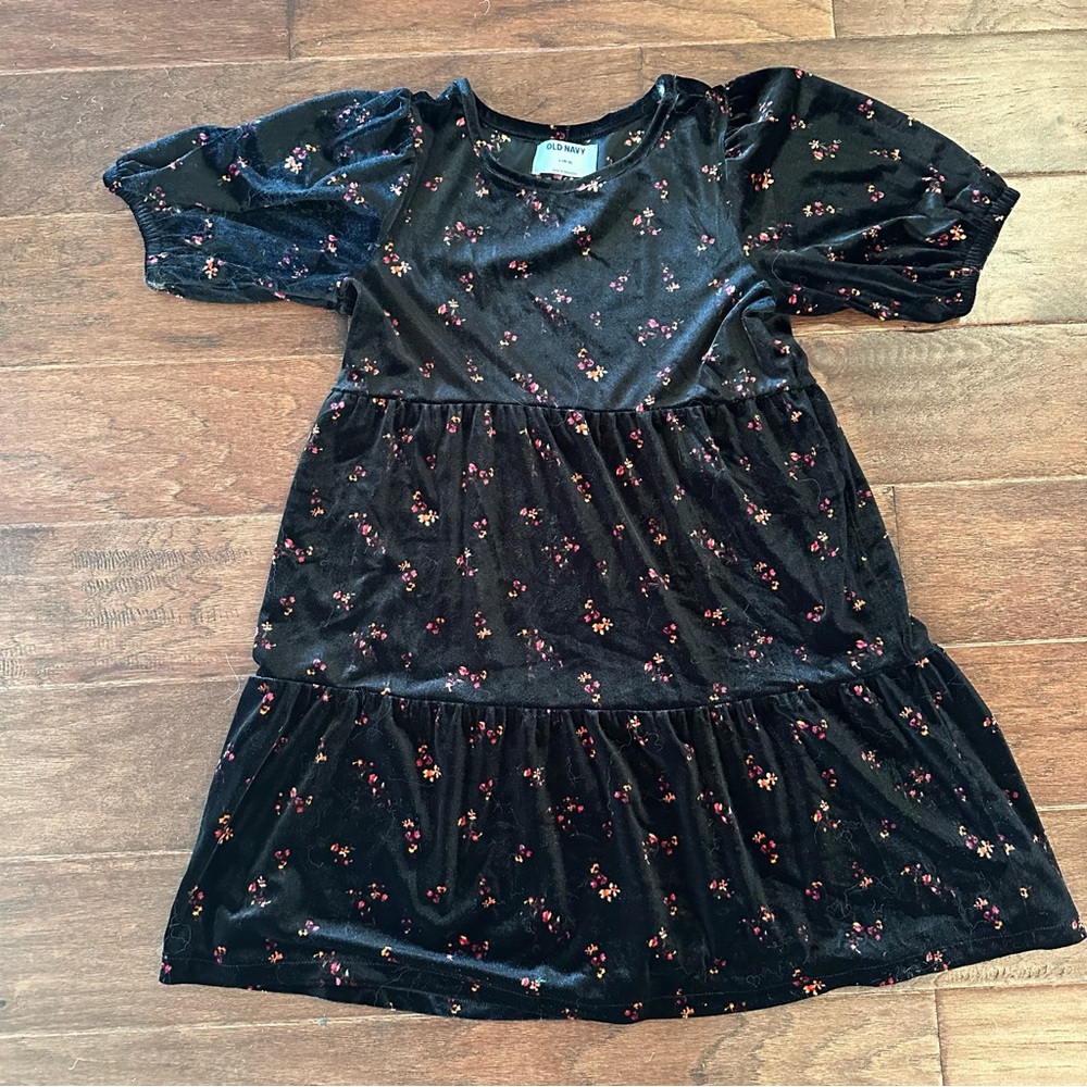 Old Navy Girl’s Black Velvet Dress with Floral Accents